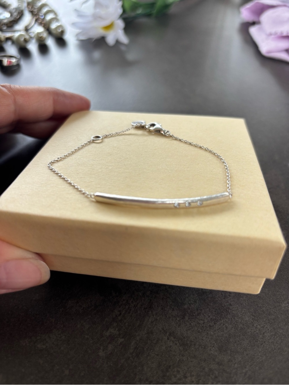 Silpada Silver Bar Bracelet with Three Clear Stones